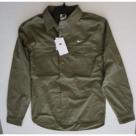 Nike SB DQ6287 Unisex Sz XS Olive Green Woven Skate L/S Button-Up Shirt - Picture 8 of 9